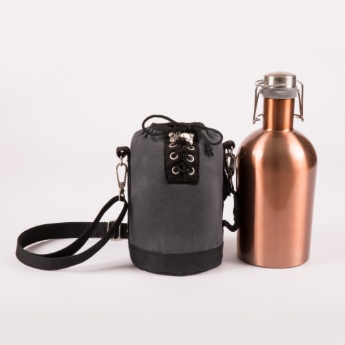 Insulated Growler Tote with 64 oz. Copper Stainless Steel Growler, Gray Perspective: back