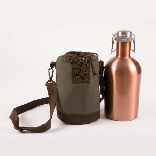 Insulated Growler Tote with 64 oz. Cooper Stainless Steel Growler, Khaki Green Perspective: back