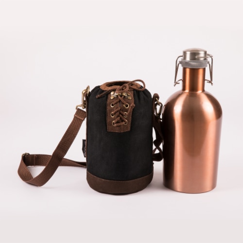 Insulated Growler Tote with 64 oz. Copper Stainless Steel Growler, Black Perspective: back