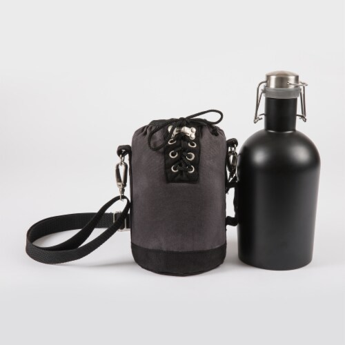Insulated Growler Tote with 64 oz. Matte Black Stainless Steel Growler, Gray Perspective: back