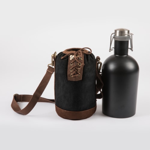 Insulated Growler Tote with 64 oz. Matte Black Stainless Steel Growler, Black Perspective: back