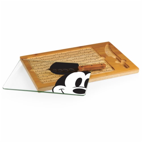 Disney Mickey Mouse - Icon Glass Top Cutting Board & Knife Set, Rubberwood & Bamboo Perspective: back