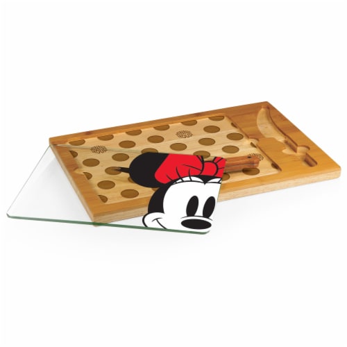 Disney Minnie Mouse - Icon Glass Top Cutting Board & Knife Set, Rubberwood & Bamboo Perspective: back
