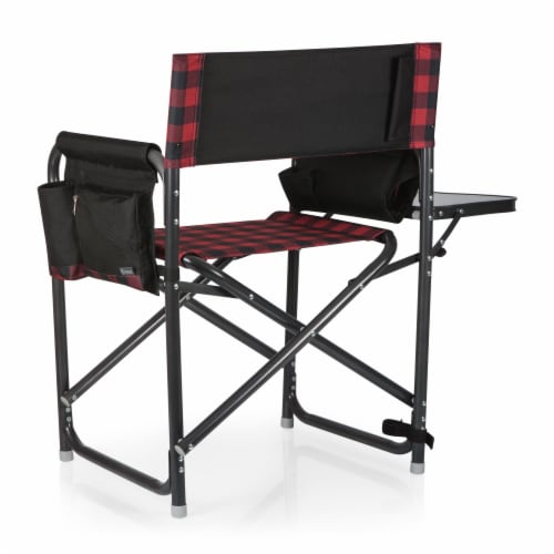 Outdoor Directors Folding Chair, Red & Black Buffalo Plaid Pattern Perspective: back