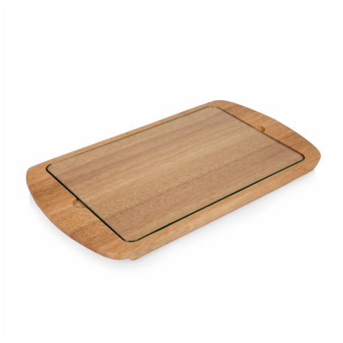 Billboard Glass Top Serving Tray, Rubberwood Perspective: back