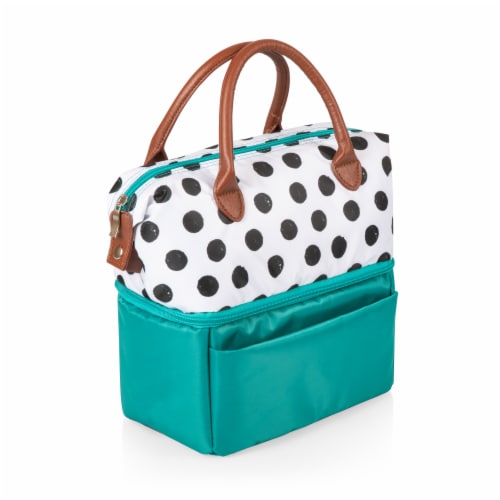 Urban Lunch Bag, Teal with Polka Dot Pattern Perspective: back