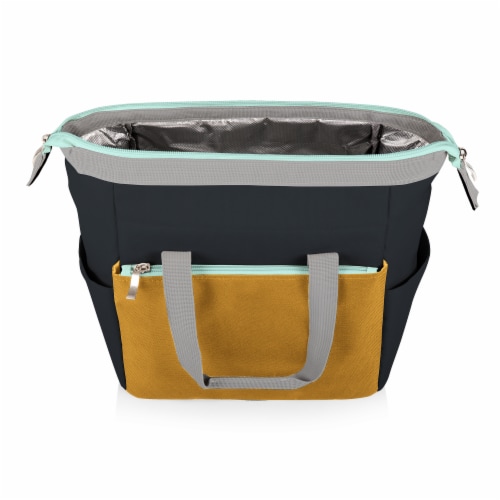On The Go Lunch Cooler, Mustard Yellow with Gray & Blue Accents Perspective: back
