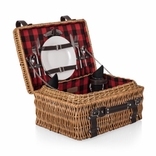 Champion Picnic Basket, Red & Black Buffalo Plaid Pattern Perspective: back