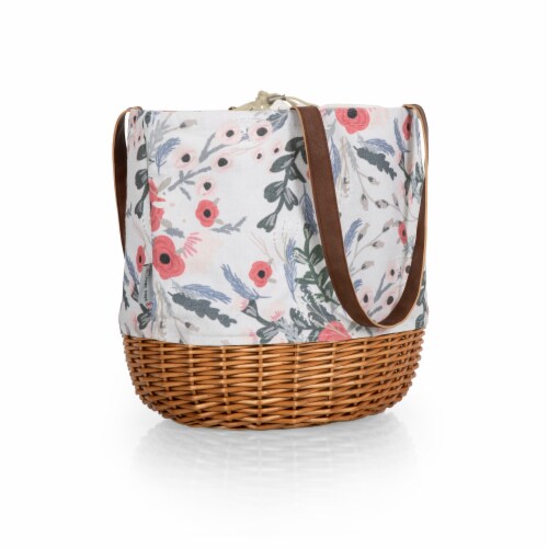 Coronado Canvas and Willow Basket Tote, Floral Pattern Perspective: back