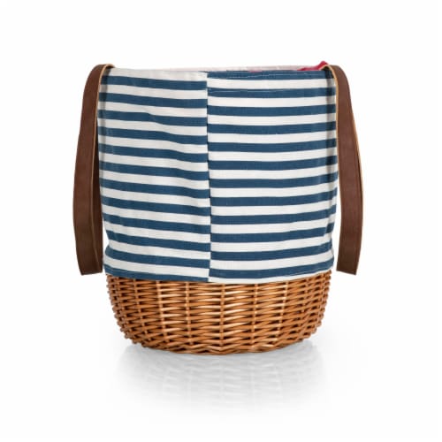 Coronado Canvas and Willow Basket Tote, Navy Blue & White Stripe Perspective: back