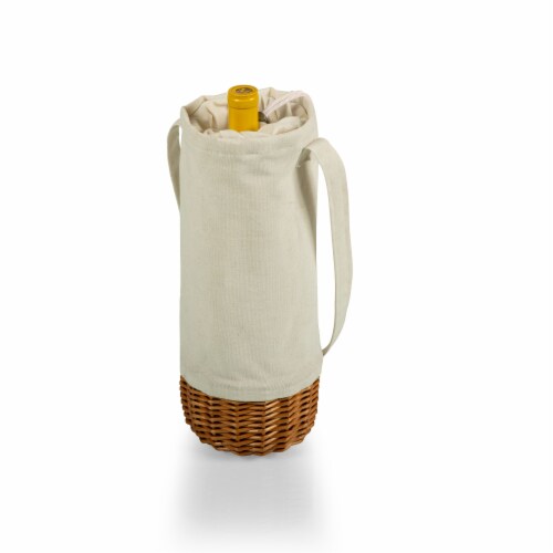 Malbec Insulated Canvas and Willow Wine Bottle Basket, Beige Canvas Perspective: back