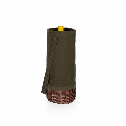 Malbec Insulated Canvas and Willow Wine Bottle Basket, Khaki Green with Beige Accents Perspective: back