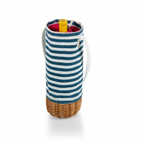 Malbec Insulated Canvas and Willow Wine Bottle Basket, Navy Blue & White Stripe Perspective: back