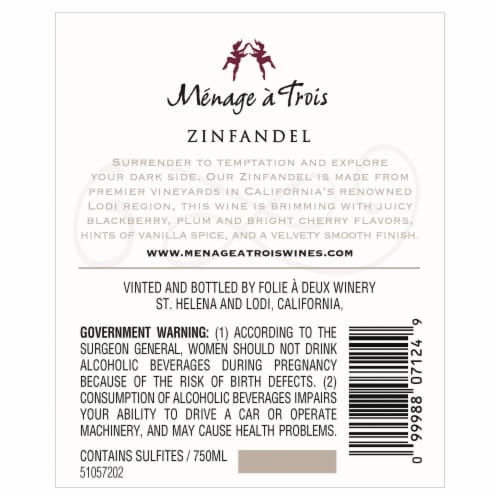 Menage a Trois Zinfandel Perspective: back