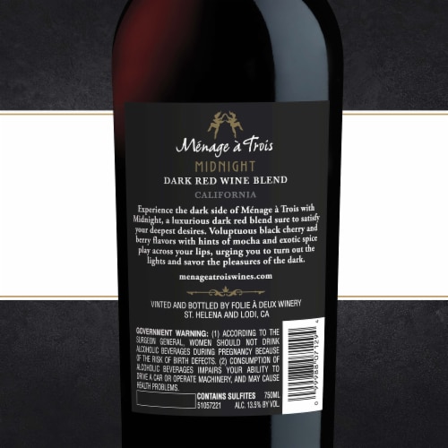 Menage a Trois Midnight Dark Red Blend California Red Wine Perspective: back