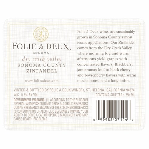 Folie a Deux Zinfandel Perspective: back