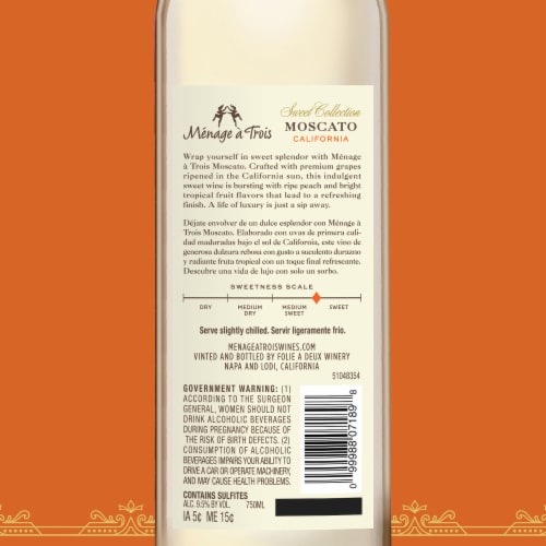 Menage a Trois Sweet Collection Moscato Sweet White Wine Perspective: back