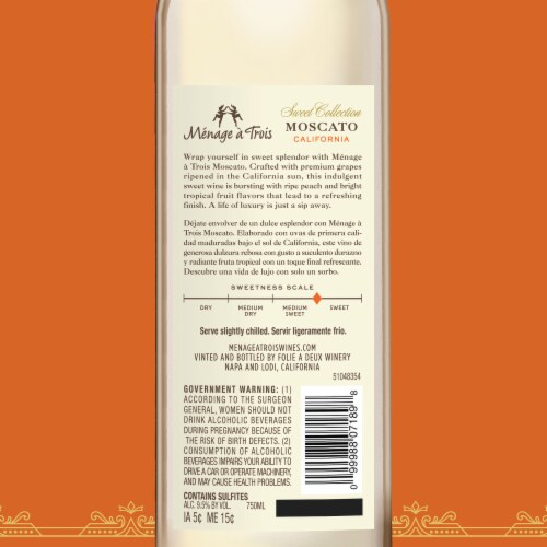 Menage a Trois Sweet Collection Moscato Sweet White Wine Perspective: back
