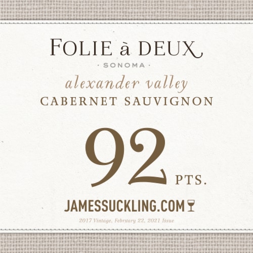 Folie a Deux Alexander Valley Cabernet Sauvignon California Red Wine 750 ml Perspective: back