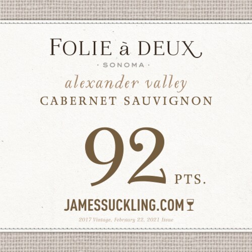 Folie a Deux Alexander Valley Cabernet Sauvignon California Red Wine 750 ml Perspective: back