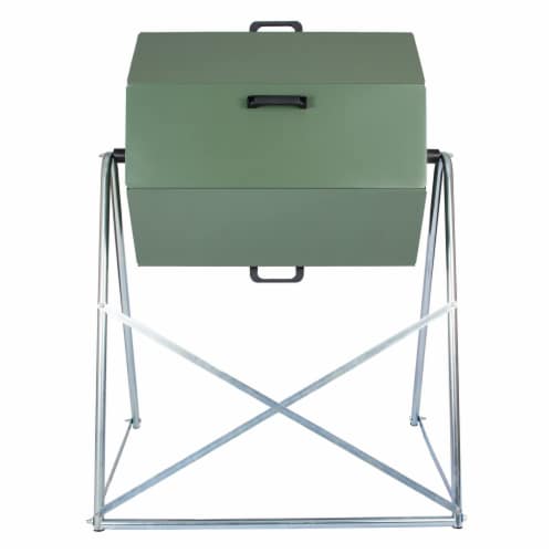 Jora Composter JK125 33 Gallon Outdoor Dual Chamber Steel Compost Tumbler Bin Perspective: back