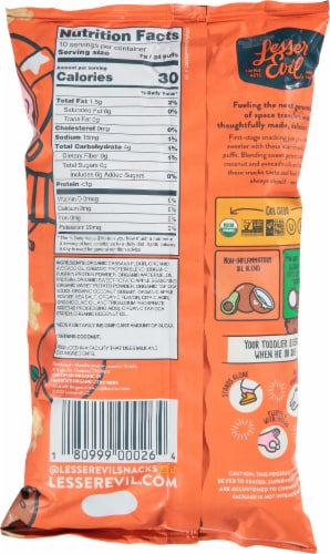 LesserEvil® Lil' Puffs Sweet Potato Apple Asteroid Toddler Snacks Perspective: back