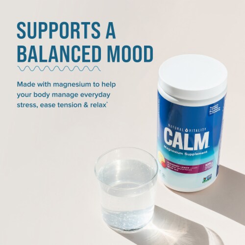 Natural Vitality CALM Raspberry Lemon Magnesium Supplement Drink Mix Perspective: back