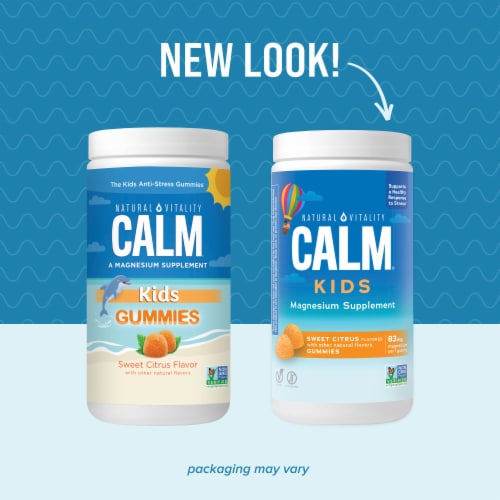 Natural Vitality CALM Kids Sweet Citrus Flavored Magnesium Supplement Gummies Perspective: back