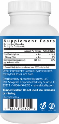 Natural Vitality CALM Magnesium Glycinate Supplement Capsules Perspective: back