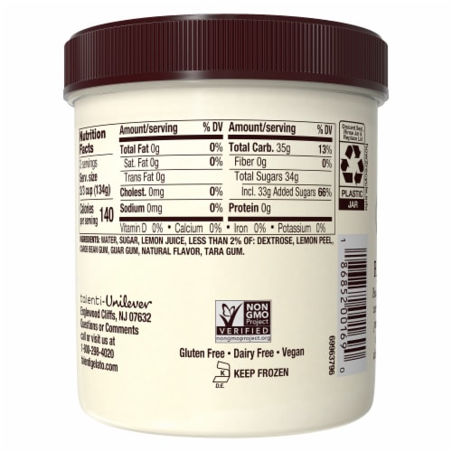 Talenti Dairy-free Sorbetto Zesty Lemon 1 Pint Perspective: back