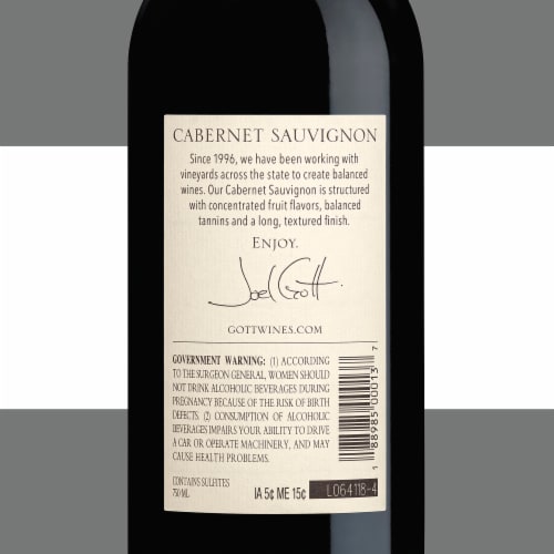 Joel Gott 815 Cabernet Sauvignon Red Wine Bottle Perspective: back