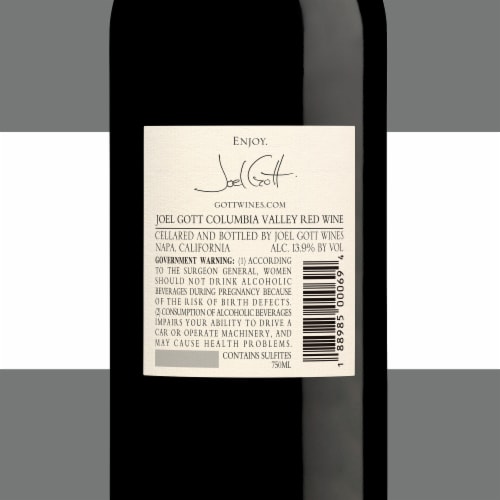 Joel Gott Washington Red Wine 750 ml Perspective: back