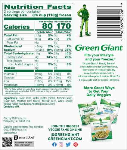 Green Giant Simply Steam Lightly Sauced Sweet Peas Perspective: back
