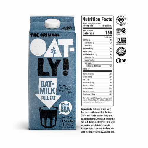 Oatly Dairy Free Full Fat Oat Milk Half Gallon Perspective: back