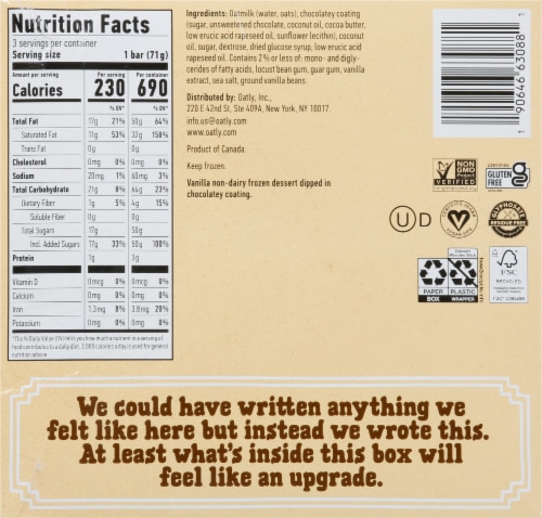 Oatly Vanilla Dairy Free Frozen Bar Perspective: back
