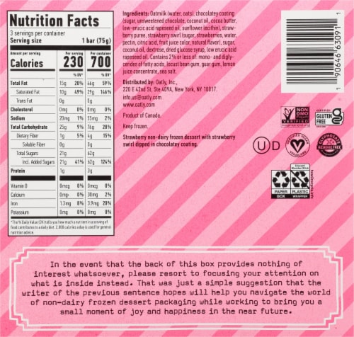 Oatly Dairy Free Strawberry Swirl with Oat Milk Base Frozen Dessert Bars Perspective: back
