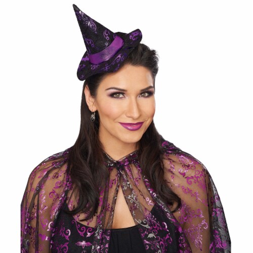 Seasons Adult Fantasy Mini Witch Hat - Black/Purple Perspective: back