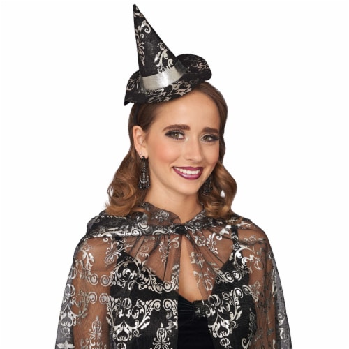Seasons Adult Fantasy Mini Witch Hat - Black/Silver Perspective: back