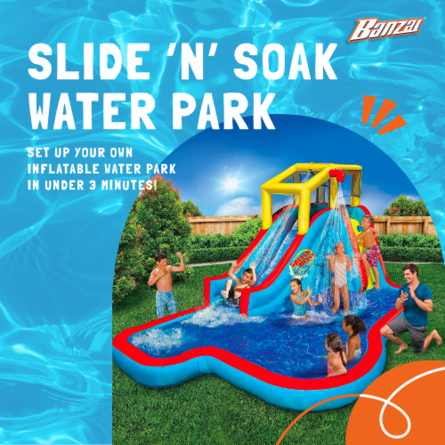 Banzai Slide N Soak Splash Park Inflatable Outdoor Kids Water Park Play Center Perspective: back