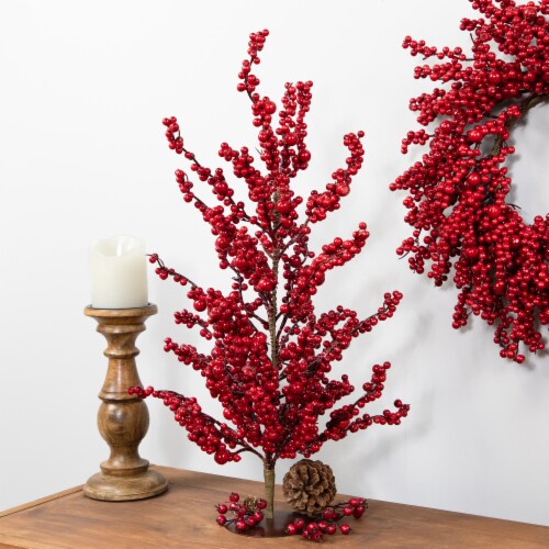 Northlight 23.5 Brown and Red Berries Artificial Christmas Twig Tree - Unlit Perspective: back