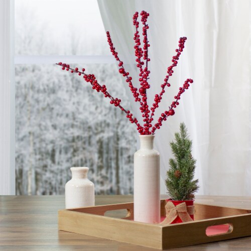 Northlight 25-Inch Red Berries Artificial Christmas Twig Branch Spray Perspective: back
