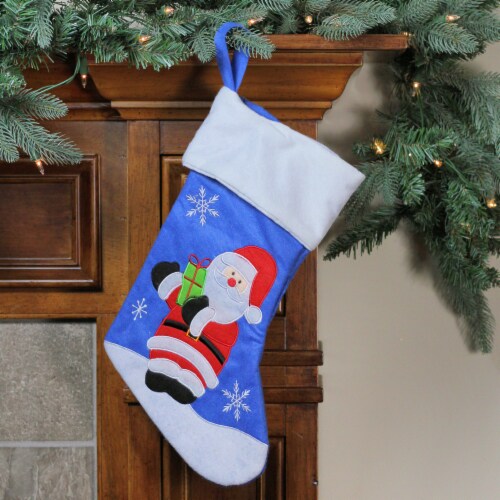 Northlight 15  Blue and Red Santa Claus with Gift Christmas Stocking Perspective: back