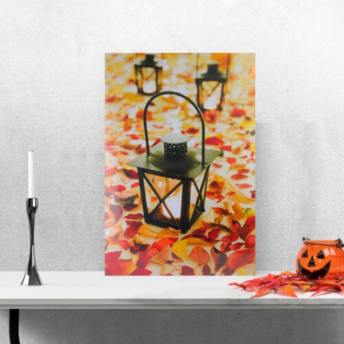 Northlight LED Lighted Fall Foliage and Lanterns Canvas Wall Art 23.5 x 15.5 Perspective: back