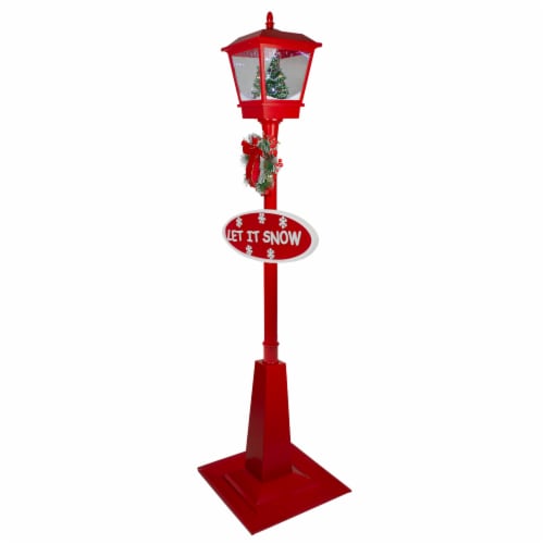 Northlight 70.75 Musical Red Holiday Street Lamp with Christmas Tree Snowfall Lantern Perspective: back