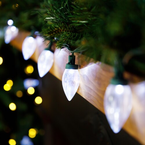 Northlight 25ct Pure White LED C9 Mini Christmas Lights, 16ft Green Wire Perspective: back