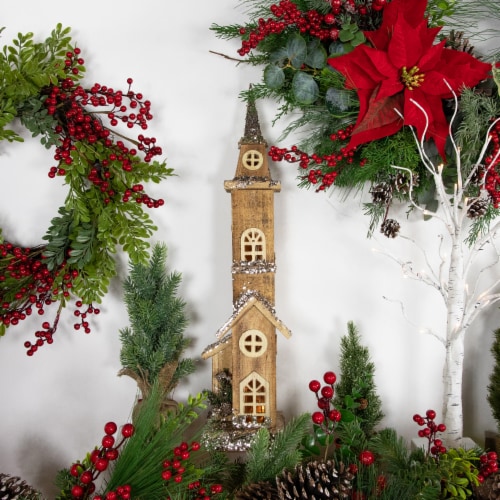 Northlight 23.5 LED Lighted Natural Wood Church with Tower Christmas