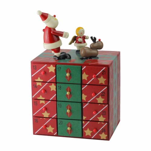 Northlight 10.5 Red and Green Elegant Advent Storage Calendar Box, 1.
