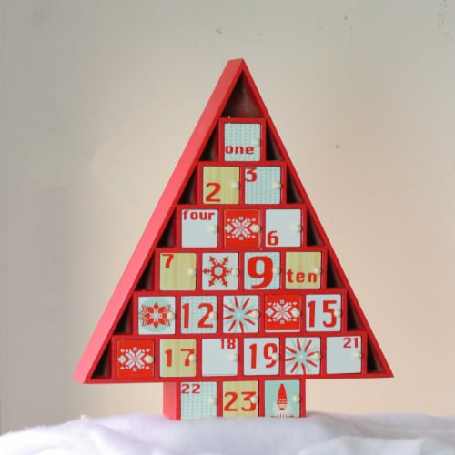 Northlight 14.5 Red and White Christmas Tree Advent Calendar Decor, 1