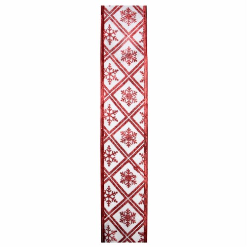 Northlight Red and White Snowflake Christmas Wired Craft Ribbon 2.5 x 10 Yards Perspective: back