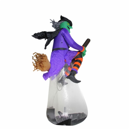 Northlight 11' Pre-Lit Purple and Black LED Inflatable Flying Witch Halloween Outdoor Decor Perspective: back
